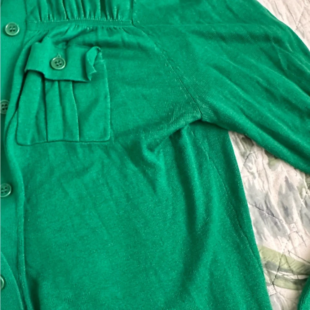 BCBG MAXAZRIA Kelly Green Button Cardigan Sweater Military Pocket S Silk Y2K